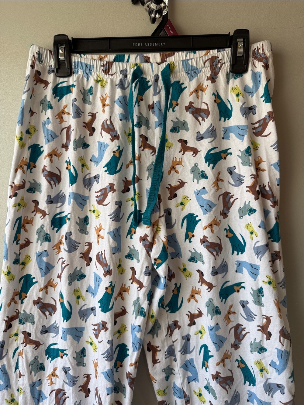 Pajamagram White Dog Print Pajama Pants with Teal Drawstring all cotton small